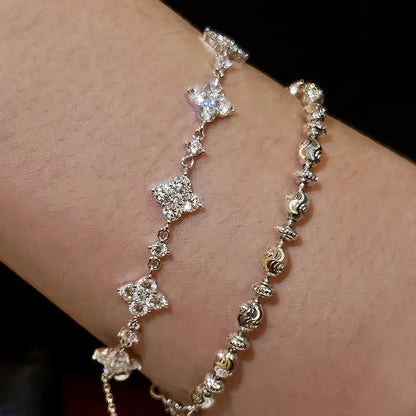 Full Moissanite Bracelet 925 Sterling Silver Leaf Clover Diamond Hand Chain for Women Engagement Gifts Jewelry Certificate