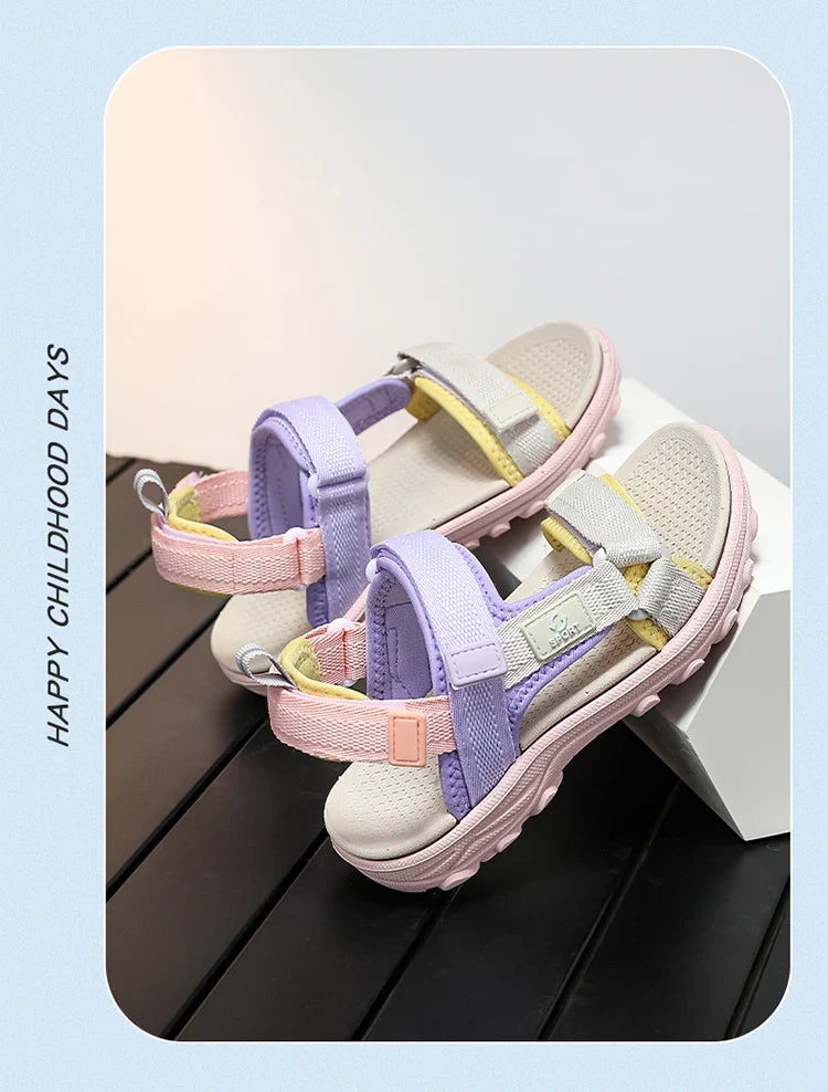 Kids Summer Sport Sandals Soft Sole Non-Slip Flat Beach Water Shoes Breathable Outdoor Walking Sandals for Boys&Girls