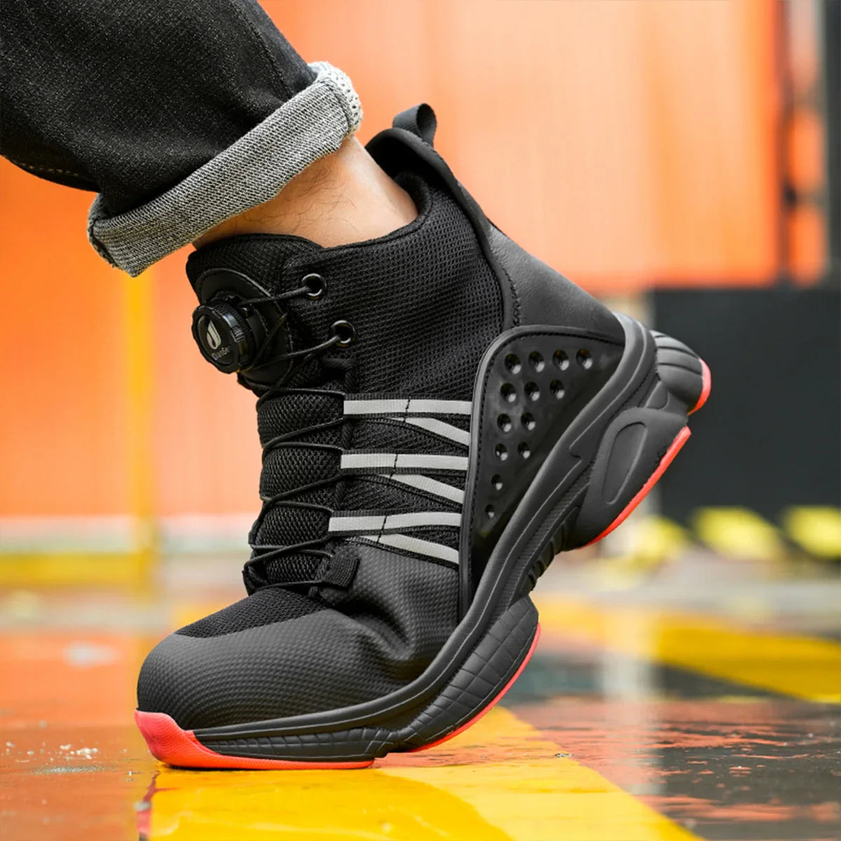 Rotating Button Steel Toe Shoes for Men Lightweight Anti-smash Steel Toe Indestructible Work Boots Construction Safety Shoes