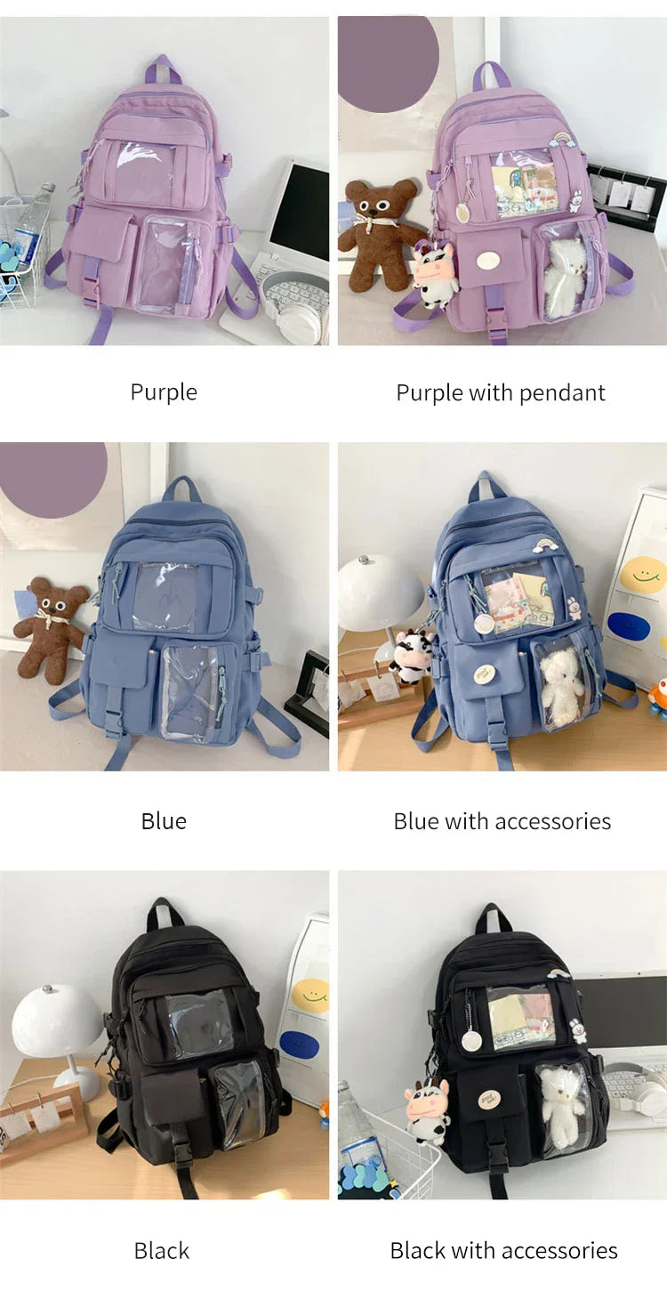 New Cute Nylon Backpack Suitable for Young Girls, Female Students, and Ladies, Multi-Pocket Student Backpack