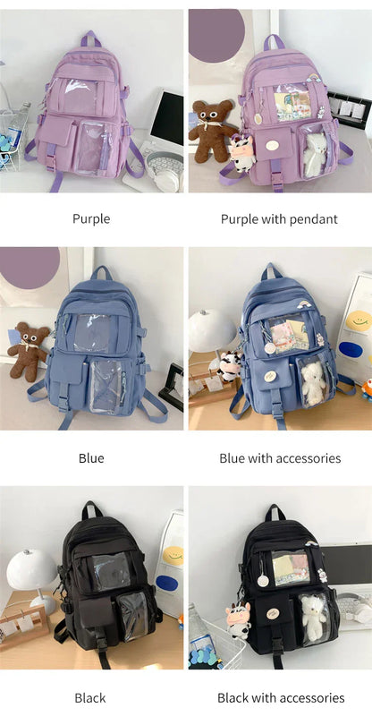 New Cute Nylon Backpack Suitable for Young Girls, Female Students, and Ladies, Multi-Pocket Student Backpack
