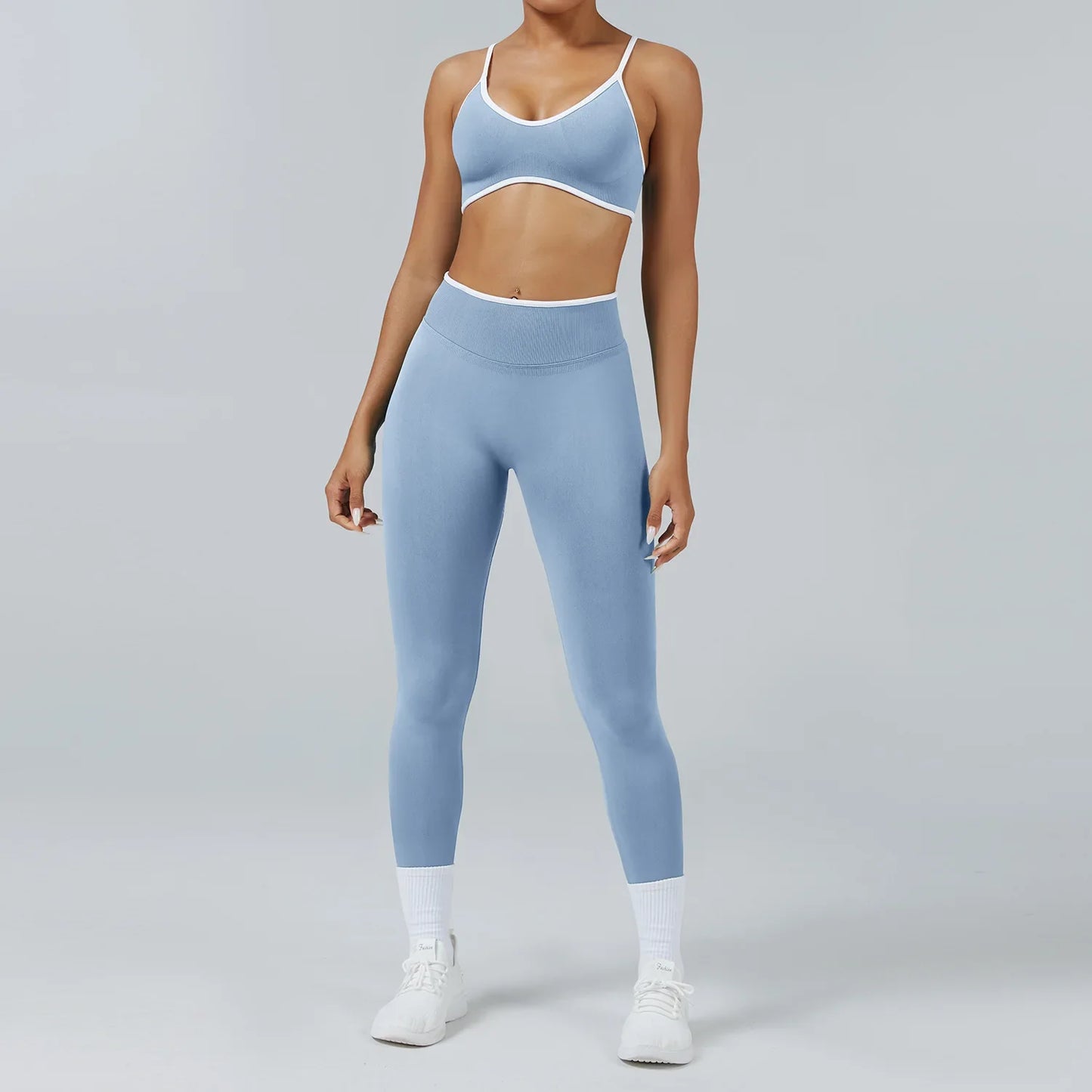 Women's Color Block Seamless High-Stretch Yoga Set, Butt Lifting Yoga Pants, Breathable Quick-Dry Active Workout Outfit