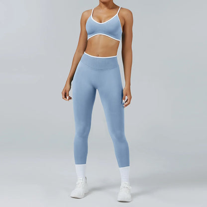 Women's Color Block Seamless High-Stretch Yoga Set, Butt Lifting Yoga Pants, Breathable Quick-Dry Active Workout Outfit