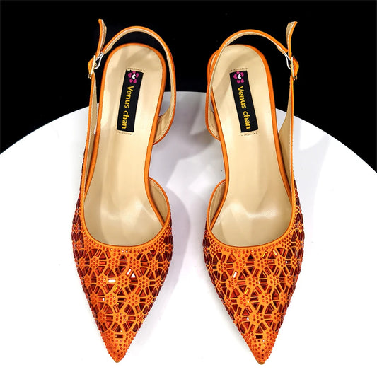 Elegant Orange-Colored Italian Design Women's Shoes and Bag Set with Butterfly Decoration for Weddings and Partiesn