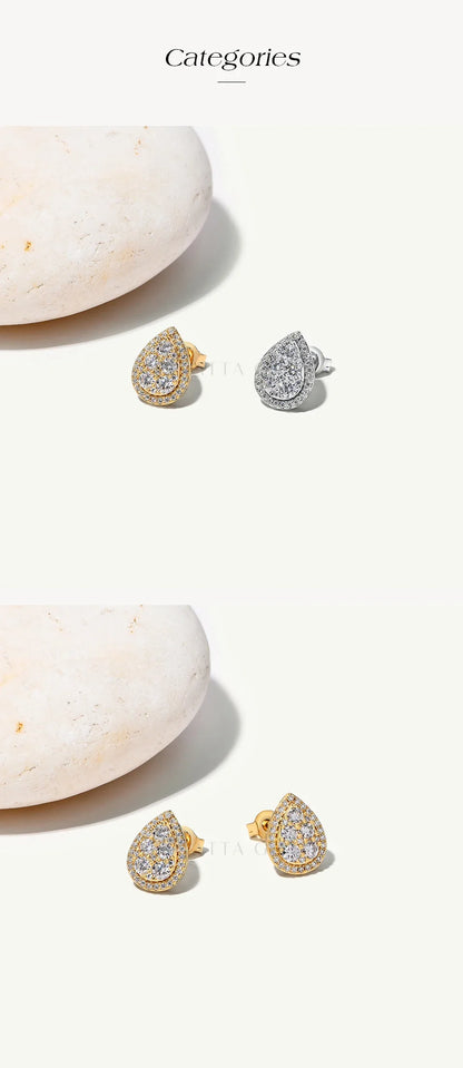 Teardrop Shape Earrings Moissanite DVVS1 Round Cut 925 Sterling Silver Gold Plated For Women Wedding Party Jewelry Gift