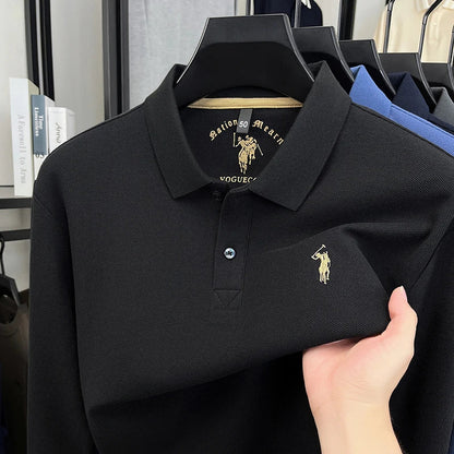 2025 New Cotton Long Sleeved T-shirt for Men, High End Embroidered Little Horse Logo Fashion Autumn/Winter Polo Top