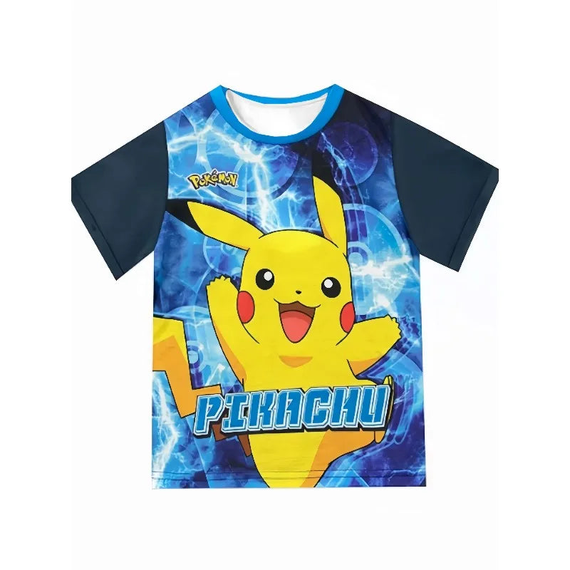 Pikachu 2026 New 3D Printed Pok É Mon Children's Round Neck T-shirt Shorts Family Adult Sports Casual T-shirt Shorts Set