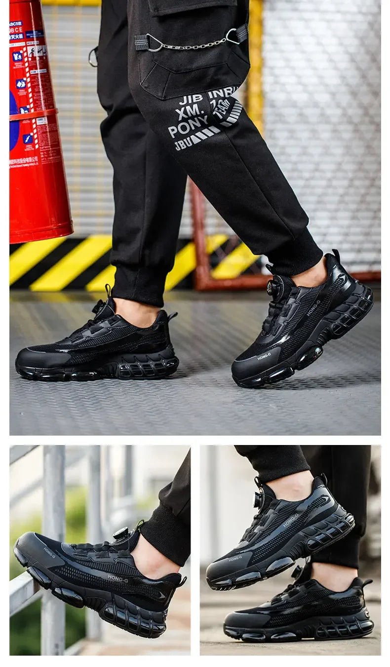 Men Rotating Button Work Sneakers Steel Toe Shoes Safety Boots Puncture-Proof Tactical Boots Indestructible Fashion Protective