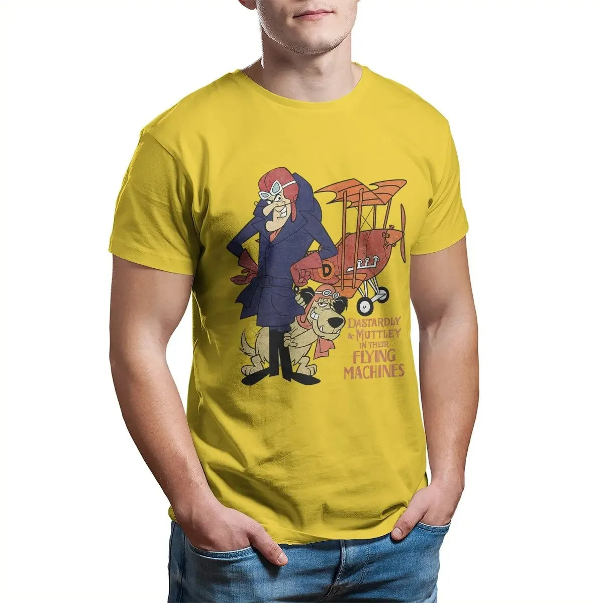 Men's Dastardly Muttley Flying Machines Wacky Races Cartoon T Shirts Cotton Clothing O Neck Tee Shirt Graphic Printed T-Shirts