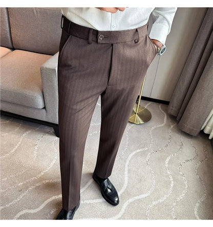 Men's Wool Blend Dress Pants, Elastic Waist Business Trousers, Tapered Slim Fit, Charcoal Gray Black Navy