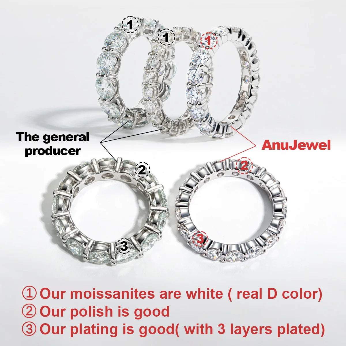 4mm 5cttw D Color Moissanite Wedding Band Ring 925 Sterling Silver Eternity Band  Rings For Women Jewelry Wholesale