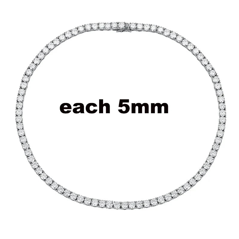 2.5-6.5mm Full Moissanite Tennis Necklace for Women Sparkling Diamond Pendant 925 Sterling Silver Fine Jewelry Gift GRA