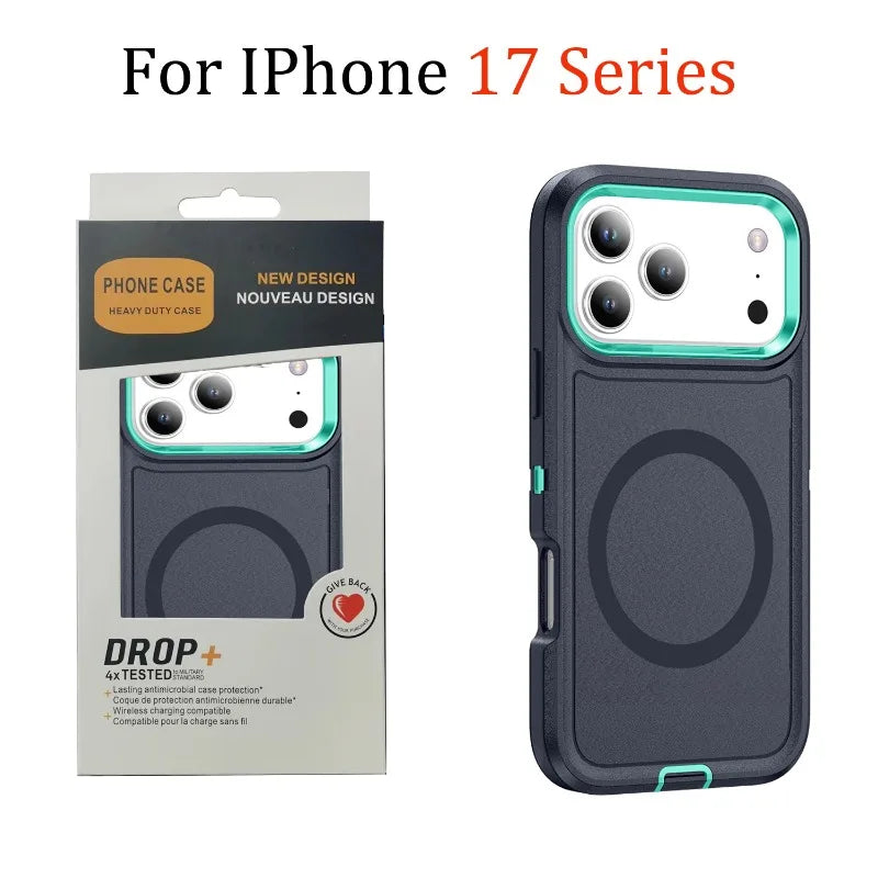 3IN1 Military Grade Heavy Duty Armor Case For IPhone 17 Air 16 15 14 Plus Pro Max Magnetic Charge TPU+PC Anti-fall Protect Cover