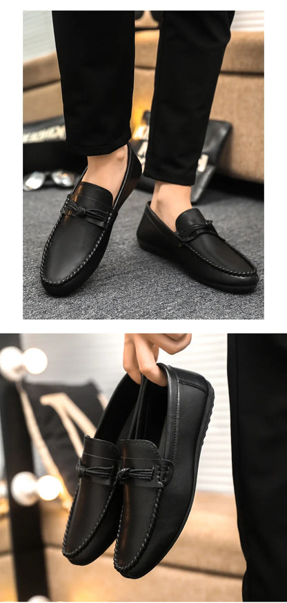 Classic Black Men's Leather Loafers Big Size 46 Slip on Shoes Man Office Shoes Comfortable Soft Flat Casual Shoes For Men