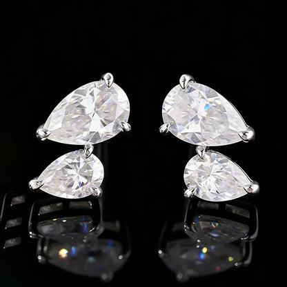 2-Stone Waterdrop Moissanite Stud Earrings for Women 925 Sterling Silver 3cttw Pear Cut Lab Diamond Ear Studs with Certificate