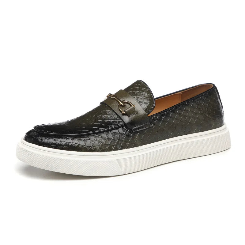 Fashion Men's Casual Shoes Snakeskin Grain Leather Men Retro British Style Loafers Monk Shoes Mens Slip-on Outdoor Driving Flats