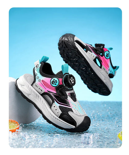 Kids Rotating Button Closed-Toe Sandals, Breathable Mesh Sport Shoes for Boys, Non-Slip Adjustable Summer Beach Sneakers