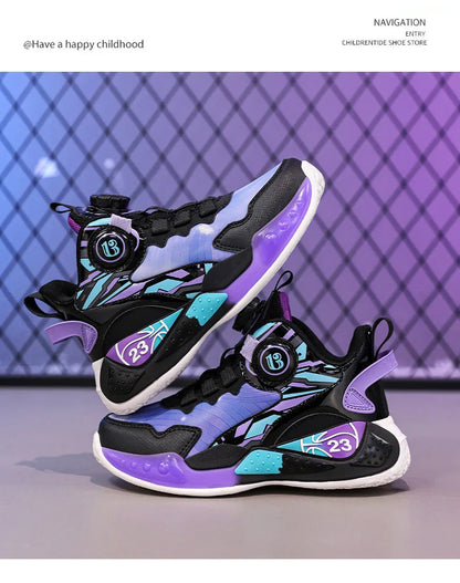 Children‘s Basketball Shoes Anti-slip Basketball Trainers Kids Outdoor Cushioned Sneakers Breathable Ankle Support Athletic Shoe