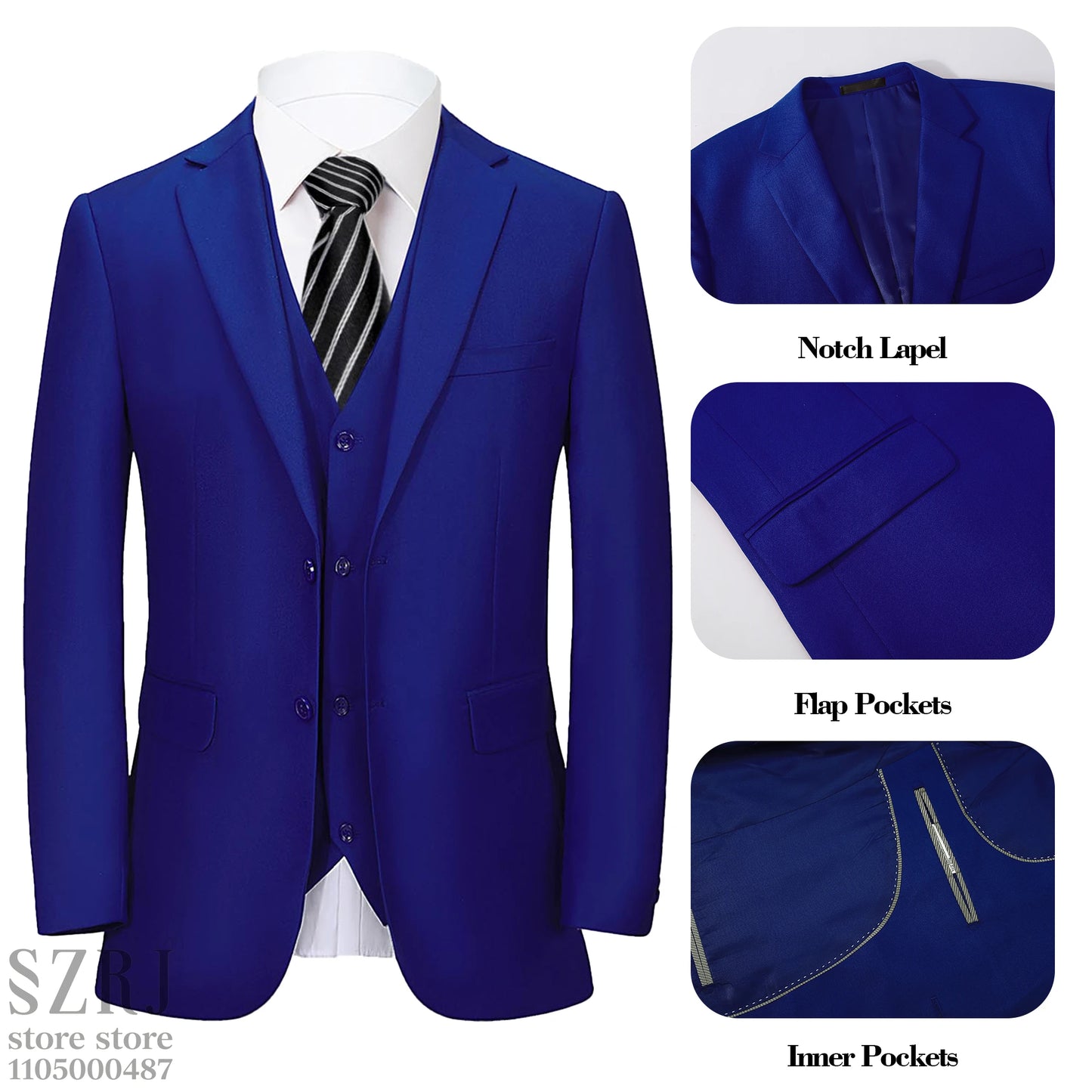 Men's 5-Piece Business Suit Set: Jacket+Vest+Pants+2 Bow Ties (Red+Blue).Premium, Tailored， For Parties, Weddings, Business.