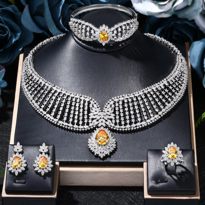 2023 New Dubai 4-Piece Jewelry Set Angel Design Bride Necklace Earring Set AAA Cubic Zirconia Women's Wedding Accessories