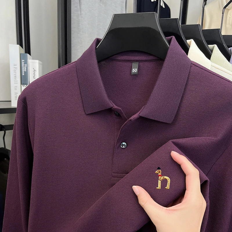 100% Cotton Luxury Brand Men's Polo Shirt Exquisite Dog Embroid Long Sleeve Fashion Quality Lapel T-Shirt Business Casual Menswear