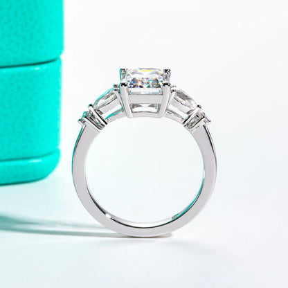 3ct D Color Emerald Cut Moissanite & 0.3ct Pear Cut Engagement Ring 18K Gold Plated Ideal for Weddings Women's Gifts