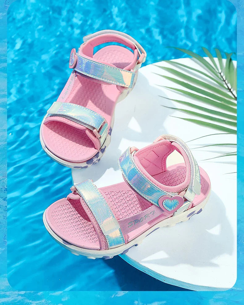 Princess Girls' LED Sandals Children's Toddler Sports Beach Pink blue Girls' Soft Shining Shoes Outdoor Soft  Anti-Slip LED Shoe
