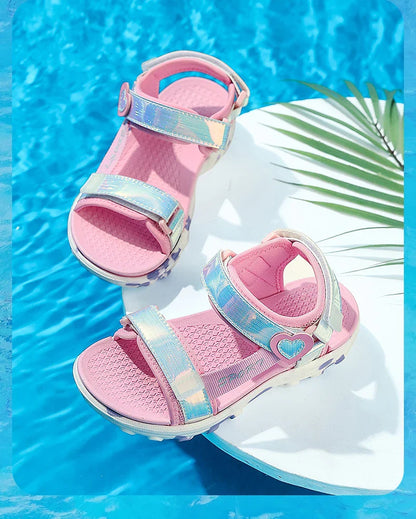 Princess Girls' LED Sandals Children's Toddler Sports Beach Pink blue Girls' Soft Shining Shoes Outdoor Soft  Anti-Slip LED Shoe