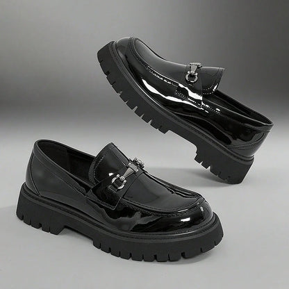 Europe Fashion Thick Sole Men's Penny Loafers Slip-On Business Dress Shoes Gentleman Glossy Buckle Formal Party Black Shoes