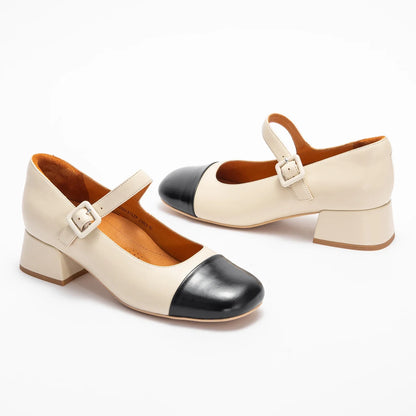 Women's High Heels New High Quality Sheep Leather Women's Shoes Simple Beige Mary Jane Shoes Comfortable
