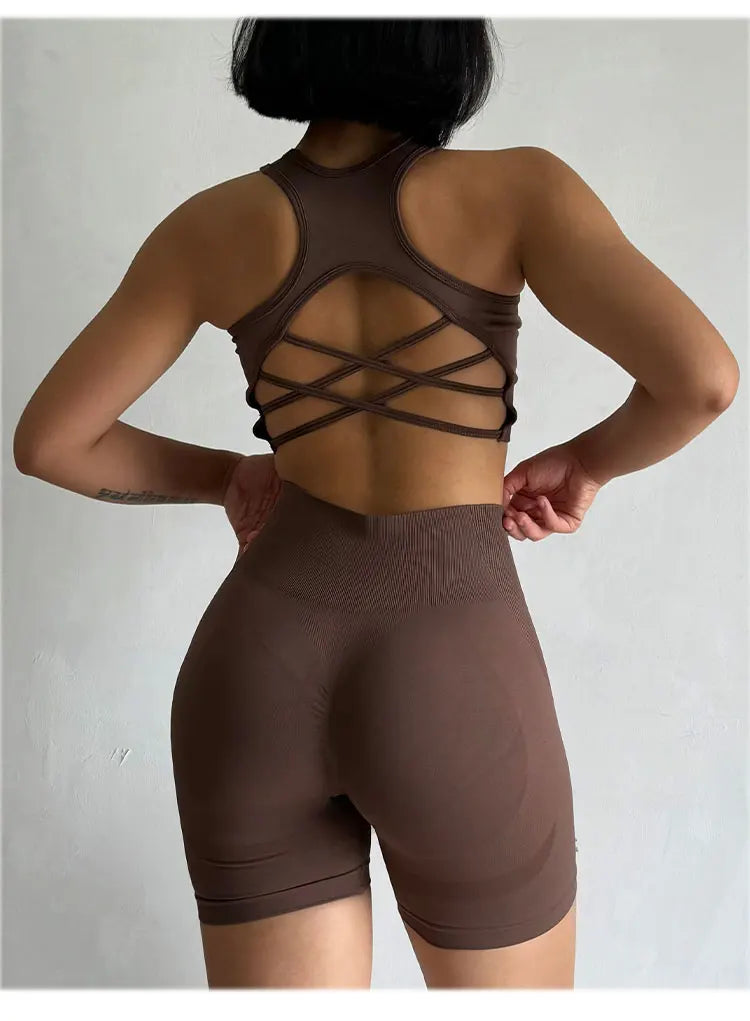 High Waist Butt Lifting Fitness Suit Gathering Beautiful Back Yoga Suit Bras Quick-drying Running Peach Buttock Training 2PCS