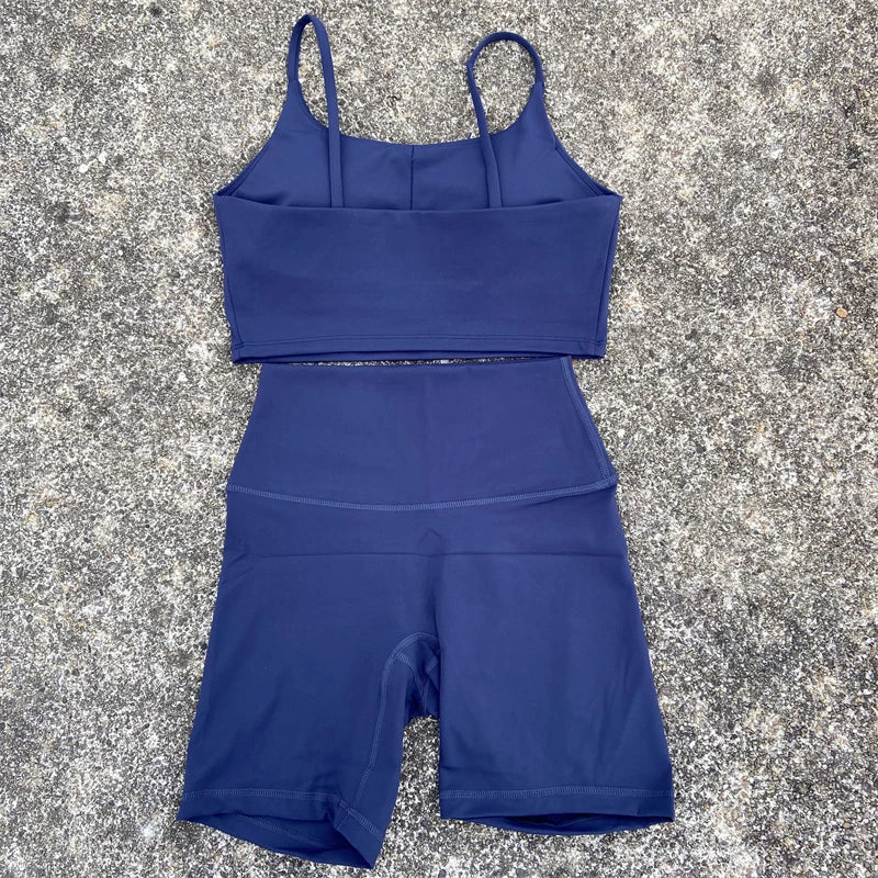 Yoga Clothes Set 2 Piece Gym Sports Shorts Set Women Sexy Back Bra Top High Waist Shorts Fitness Suit Running Workout Tracksuit