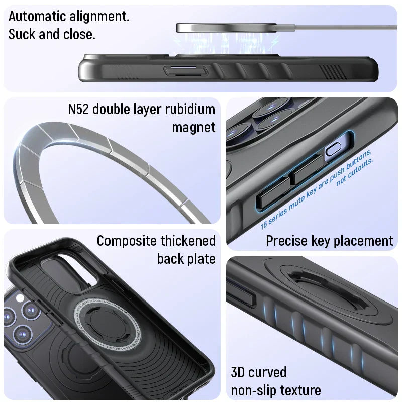 Magnetic Shockproof Case for iPhone 17 16 15 14 13 Pro Max Charging Protective Cover for Quad-style Bike/Motorcycle Mount/Holder