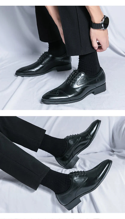 Formal Brogues Shoes Men Classic Social Casual Business Shoes Man Wedding Men's Dress Shoes Party Pointy Toe Leather Shoes Male