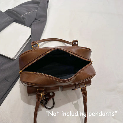 Women's Retro Solid Color Pu Leather Shoulder Bag with Multiple Pockets, Large Capacity, Exquisite and Fashionable Handbag