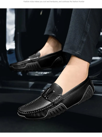 High Quality Men's Casual Leather Shoes Cowhide Loafers Soft Luxury Pea Shoes Color Genuine Leather Men's Flats Driving Shoes