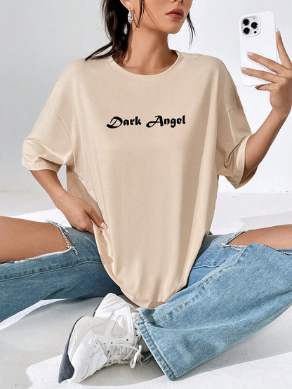 Camisetas estampadas de asa de anjo preta venda quente para mulheres, roupas largas oversized, camiseta de rua hip hop, algodão, manga curta