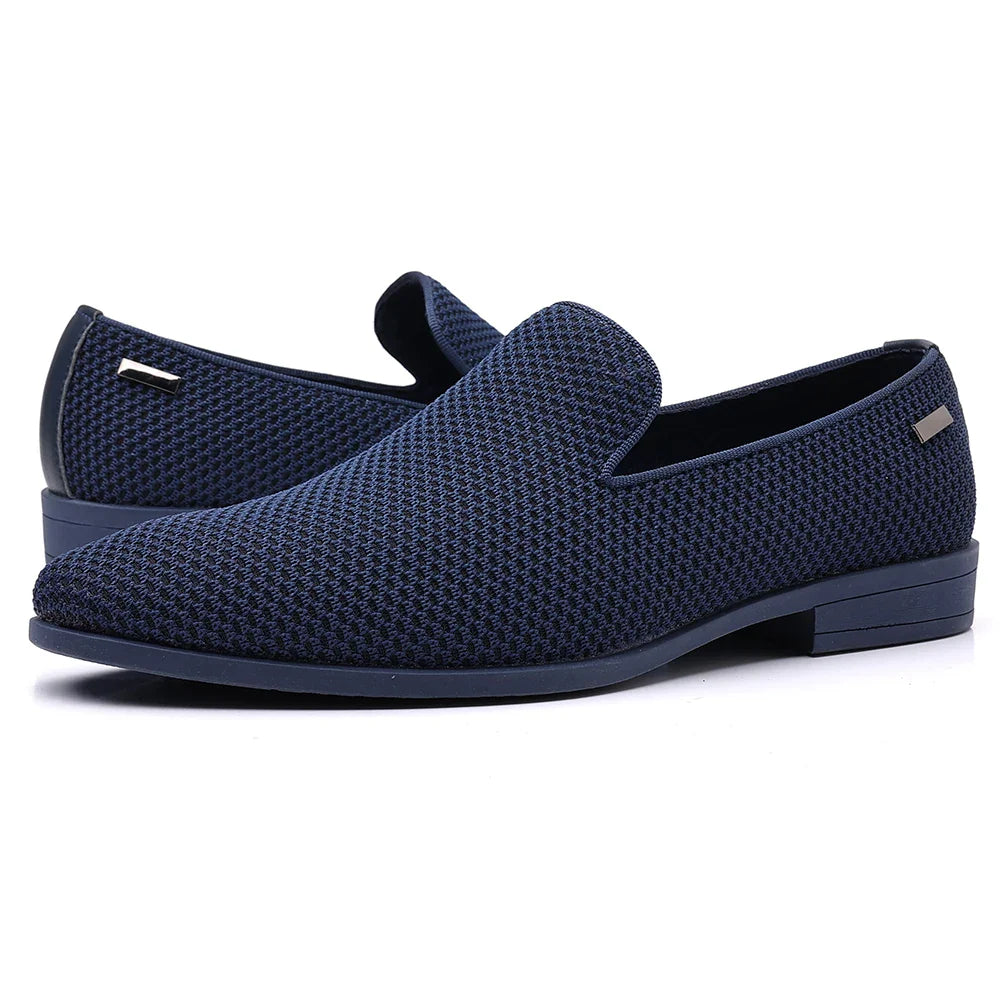 Mocassins Masculinos em Tela Respirável e Resistente ao Desgaste, Bico Fino, Sola de Borracha, Cano Baixo, Tamanhos Grandes, Sapatos Casuais Slip-On, Estilo Slip-On Simples