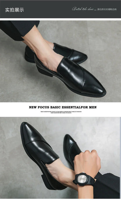 Casual Leather Shoes Large Size Men Business Shoes 2026 New Slip on Pointed leather Loafers Hand Polished Leather Casual Shoes
