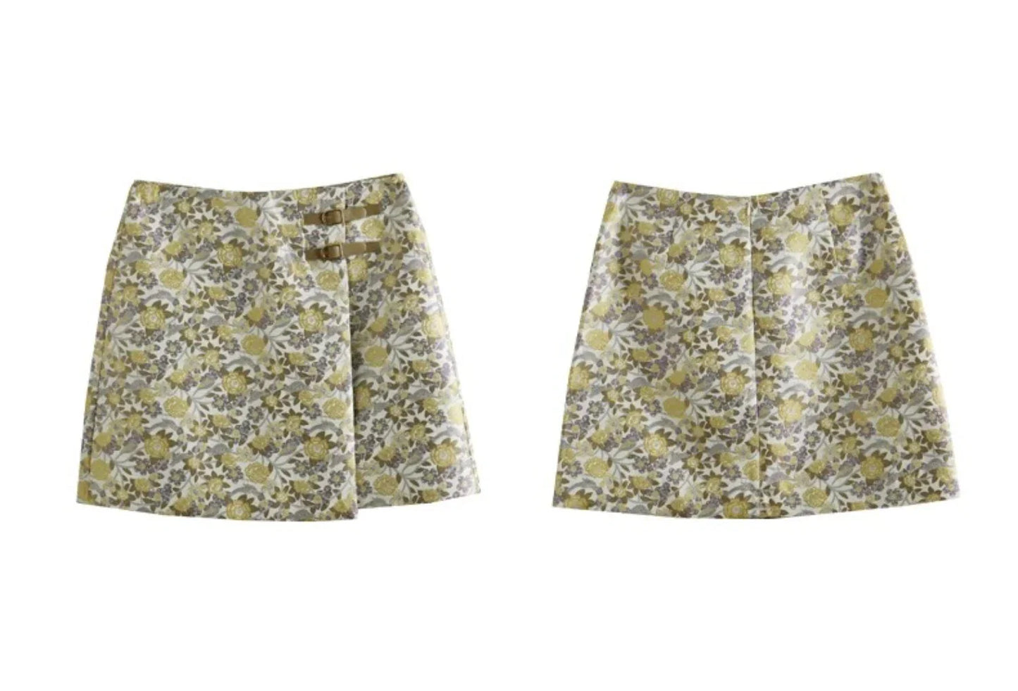 Women's Floral Mini Skirts 2026 Summer A-line Jacquard Irregular Chic Leather Buckle Short Skirt O21QB55108