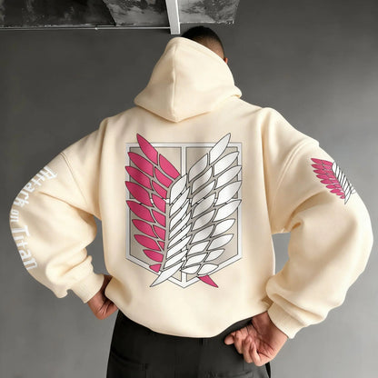 Oversized Casual Attack on Titan Anime Hoodie Men Women Wings Print 2025 Spring Autumn Pullover Sweatshirt Streetwear Fashion
