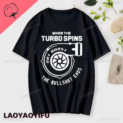 New Boost Turbo Engine Printing T-Shirt Car Parts Funny Mechanic Cotton Teemen 2024 Summer Fashion Top Personality Mans Clothing