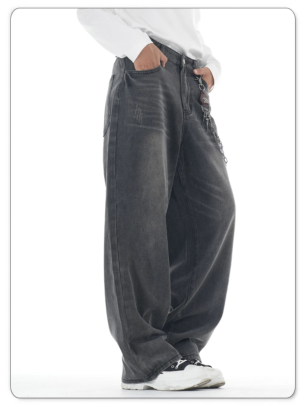 American Retro Washed Gray Baggy Straight Wide Leg Jeans Men's Business Casual Baggy Four Season Denim Pants Unisex Clothes