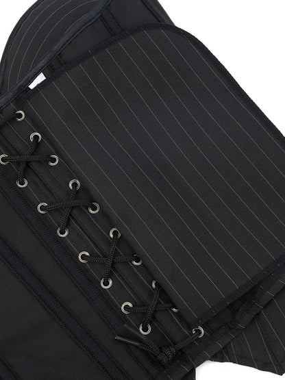 Black Striped Zipper Overbust Corset and Bustier Shapewear Top for Women Office Lady Corselet