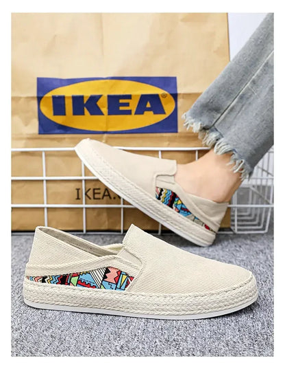 Sapatilhas Casuais Masculinas de Lona Tênis Masculino Slip-on Vulcanizado Confortáveis Sapatilhas Masculinas Mocassins Sapatos de Condução Zapatos Hombre