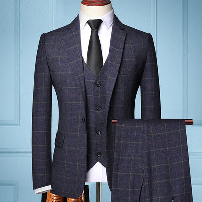 Blazer Vest Pants  Boutique Plaid Men's Formal Groom Wedding Dress Slim Suit 3Pcs or 2Pcs Men's Casual Business Suit Tuxedo