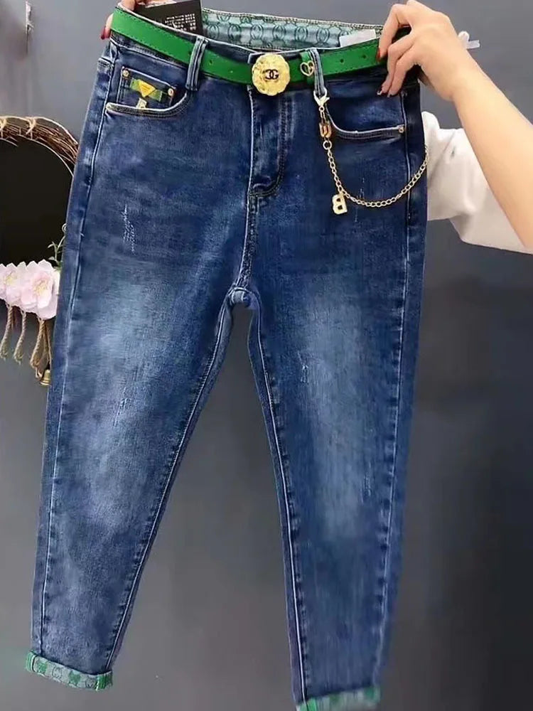 High Waist Straight Jeans Loose Fit Stretch Haren Denim Pants