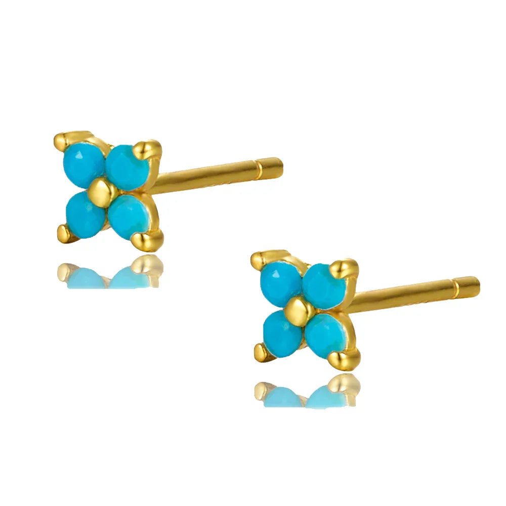 925 Sterling Silver Romantic Color Zircon Three-petal Flower Stud Earrings for Women Fashion Huggies Piercing Jewelry