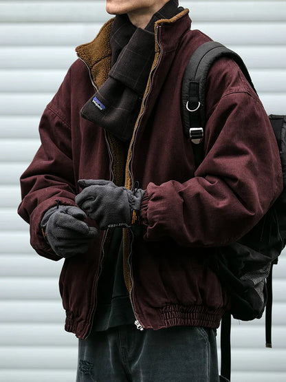 Japanese Vintage MenPolar Wool Jacket Winter High Quality Coat Thick Korean Streetwear Loose Couple Fashionable Male Warm Jacket