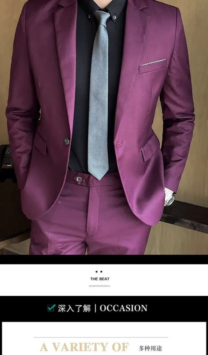 Suit (Blazer+ Vest + Pants) Men's Fashion Casual Outdoor Gentleman Business Wedding Formal Dress British Style Wedding Suit